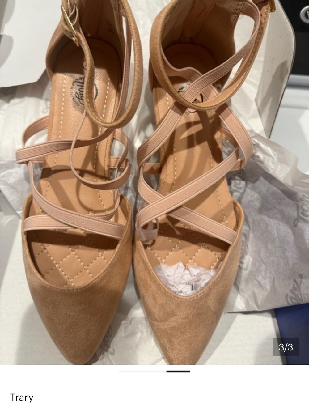 Trary Blush Tan Strappy Pointed-Toe Flats
